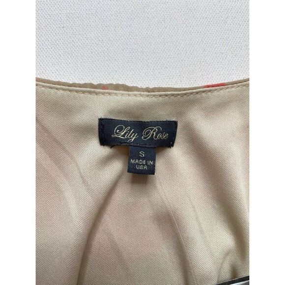 Lily Rose Coral Taupe Cheveron Scoop Neck‎ Belted Chiffon Dress sz Small NEW - Picture 6 of 8